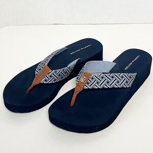Tommy Hilfiger Blue and Brown Low Wedge Heeled Flip Flop Sandals